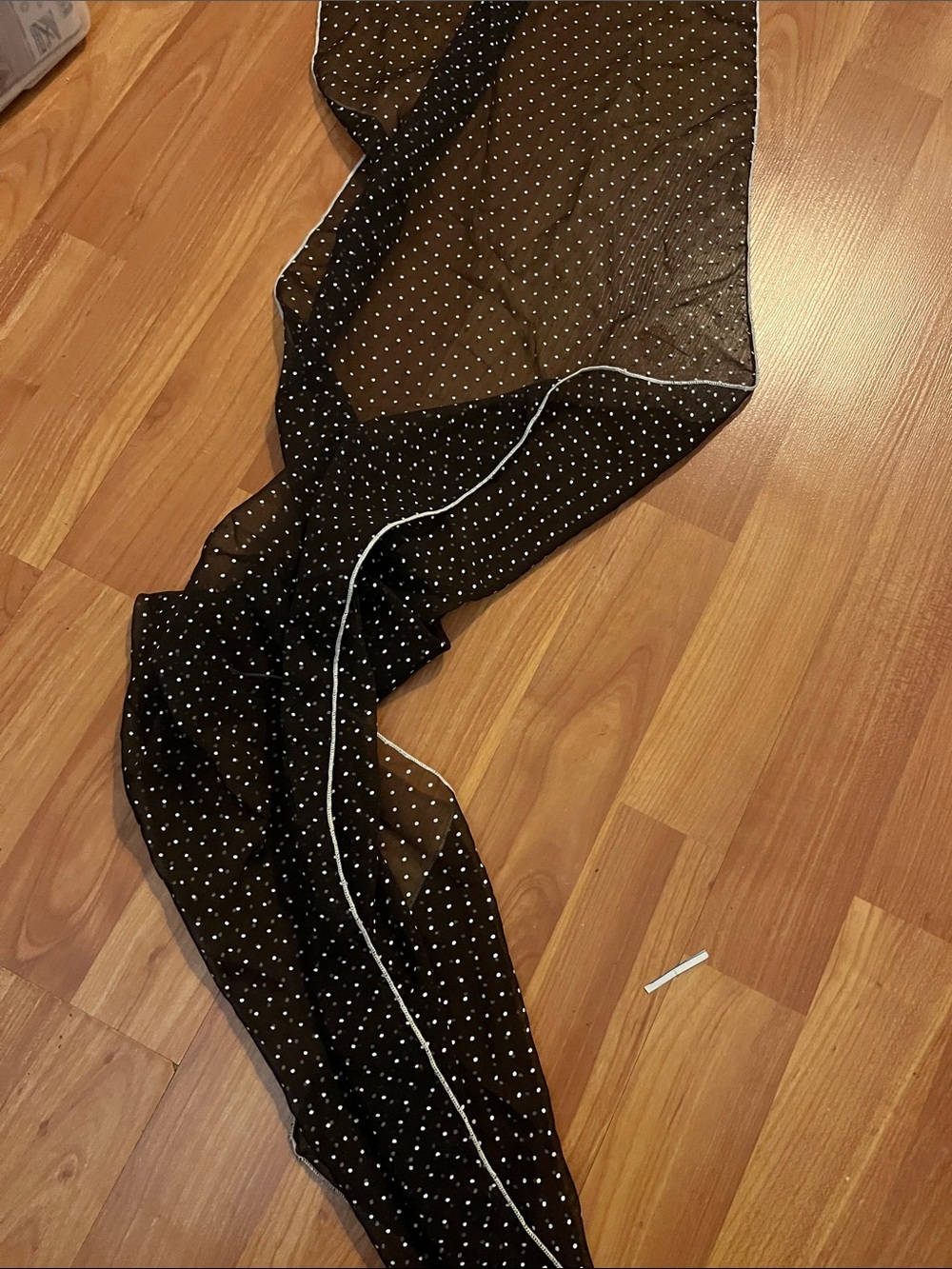 Black Sheer Polka Dot Scarf with White Trim - Picture 3 of 3